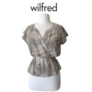 WILFRED Aritzia SNAKESKIN WRAP Peplum Blouse! Size SMALL!